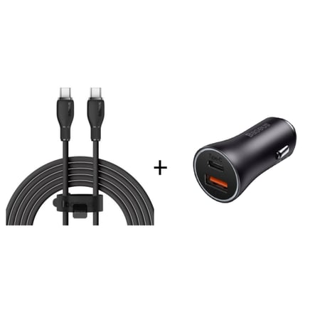 بيسوس - شاحن سيارة Golden Contactor Max بقوة 60W + كييل تايب سي الي تايب سي