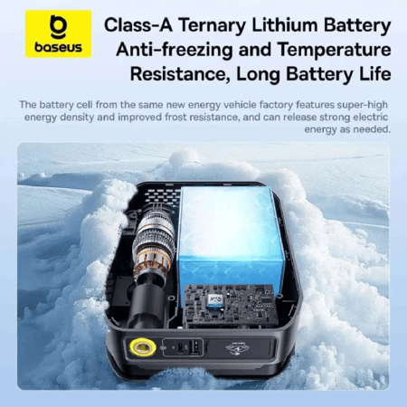 بيسوس - سوبر انيرجي 4 في 1 مشغل سيارة بقوة 1200 امبير ومنفاخ هواء ومصباح ليد وبطارية