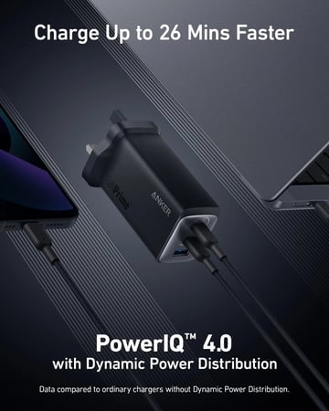 شاحن جداري أنكر بمنفذين تايب سي ومنفذ USB بقوة 120 واط - اسود