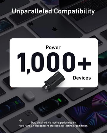 شاحن جداري أنكر بمنفذين تايب سي ومنفذ USB بقوة 120 واط - اسود