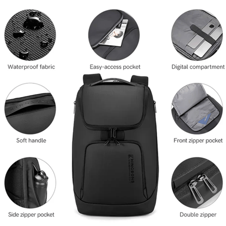 كينجسون - حقيبة ظهر للكمبيوتر المحمول مقاس 15.6 بوصة - رمادي غامق