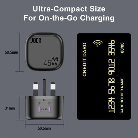 جودا - شاحن جداري فولت بود بقوة 45 واط بمنفذين تايب سي - اسود