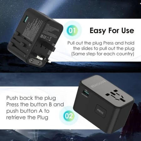 راف باور - فيش سفر بقوة 75 واط متعدد المداخل مع ثلاث منافذ تايب سي ومنفذ USB-A - اسود