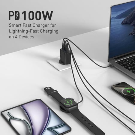 جودا - شاحن جداري JODA Mobi بقوة 100 واط أربع منافذ تايب سي - اسود