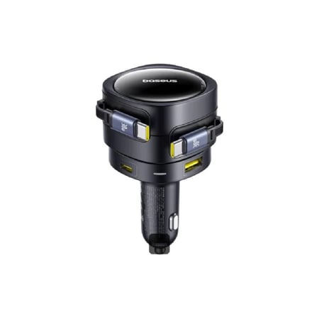 بيسوس - شاحن سيارة بكيبلين تايب سي مدمجة و منفذ تايب سي و يو اس بي بقوة 90 واط - اسود