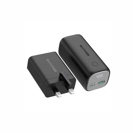 راف باور - بطارية بسعة 10000 ملي امبير 30 واط بمنفذين + شاحن جداري 65 بقوة واط