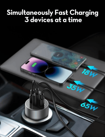 راف باور - شاحن سيارة بقوة 100 واط بمنفذين تايب سي ومنفذ يو اس بي