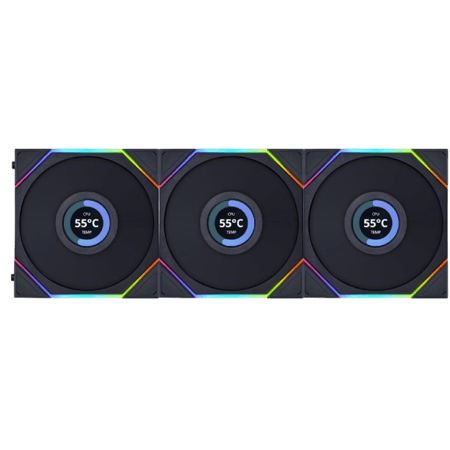 مراوح ليان لي UNI FAN TL LCD مع شاشة LCD 1.6 بوصة، شفرات عكسية, بحجم 120 ملم - أسود