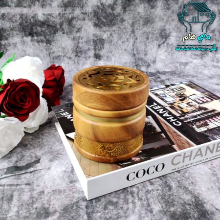 مبخرة أنيقة سيراميك بديزاين الحروف العربية لون خشبي سداسي، 8*8 سم