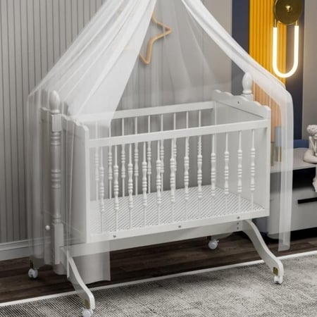 سرير هندول هزاز خشب مع كفرات - لون ابيض