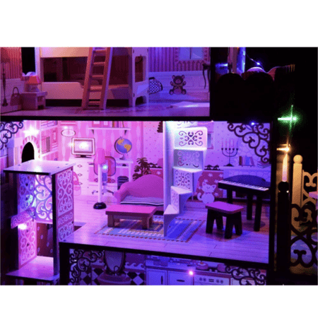 بيت دمية خشبي مع اضاءة