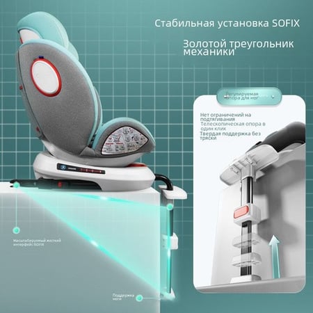 كرسي سيارة دوار بنظام isofix مع ساق داعم