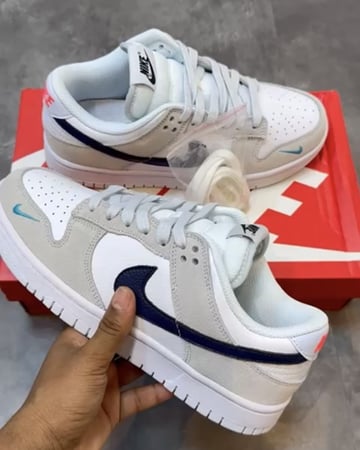 Nike Dunk Low White Grey Navy Aqua Mini Swoosh