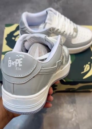 A Bathing Ape Bape Sta Patent Leather White Grey