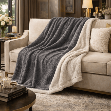 بطانية توليب مخمل فرو- مزدوج لون رصاصي غامق