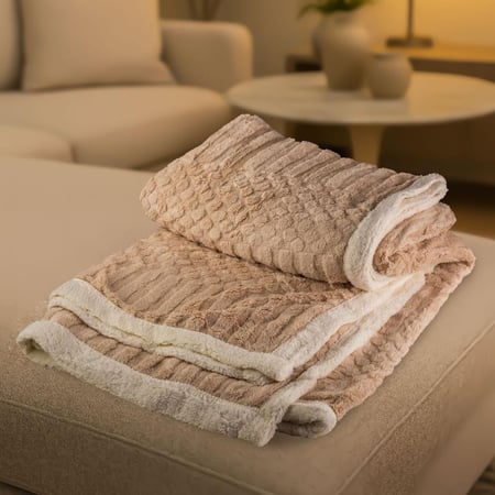 بطانية توليب مخمل فرو- مزدوج لون بيج