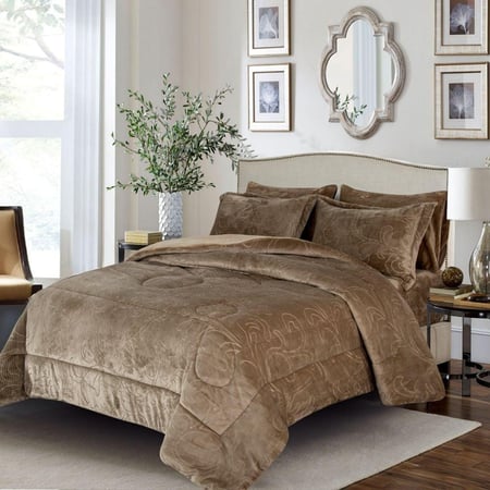 مفرش شتوي مفرد ونص مخمل 4 قطع - سوفت- بني