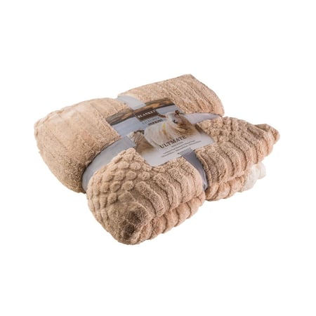 بطانية توليب مخمل فرو- مزدوج لون بيج