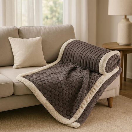 بطانية السعد مخمل فرو- مفرد ونص لون رصاصي