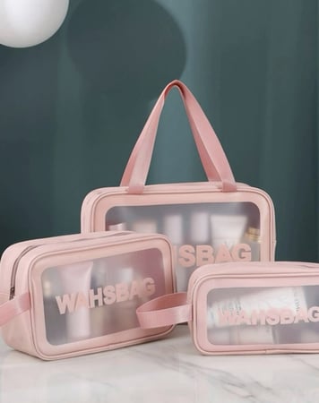 حقيبة غسيل شفاف بلاستك لون وردي