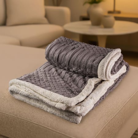 بطانية توليب مخمل فرو- مزدوج لون رصاصي