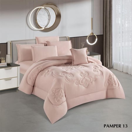 مفرش بامير صيفي مزدوج - (8 قطع) وردي