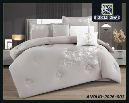 مفرش عنود مفرد ونص مطرز— فاخر (5 قطع