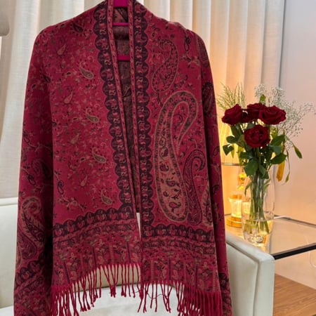 شال كشميري صوف احمر