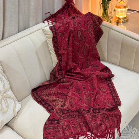 شال كشميري صوف احمر