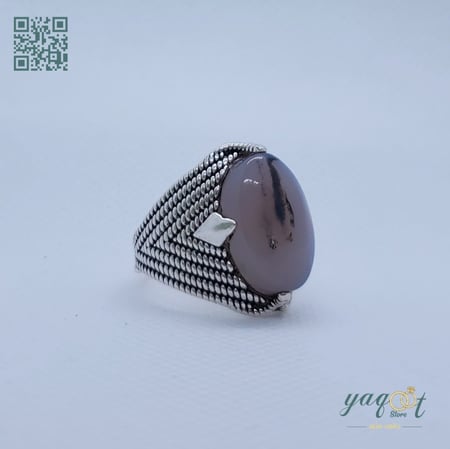 خاتم فضه مع عقيق يمني مزهّر