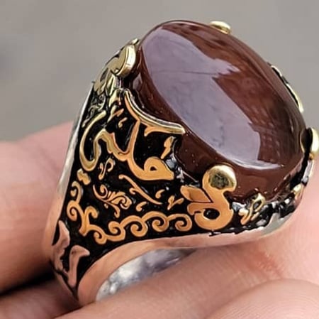 خاتم تفصيل حسب الطلب بإسمك واسم من تحب مع عقيق يمني كبدي