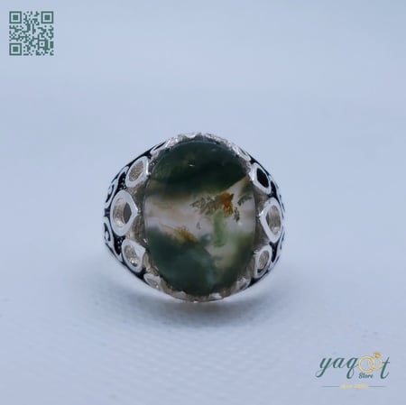 خاتم فضة عقيق يماني طحلبي