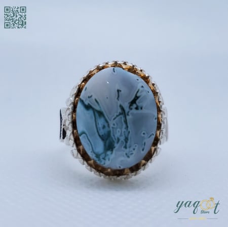 خاتم  فضة عقيق يماني سماوي