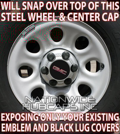 طقم اغطية اسود لماع بوليسي جنط 17سته مسمار جمس سييرا , يوكون 2005-2013 حجم 1500 شامل رسوم الشحن والضريبة