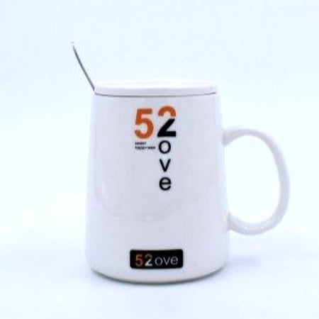 كوب سيراميكي بتصميم بسيط مع غطاء وملعقه أنيقة