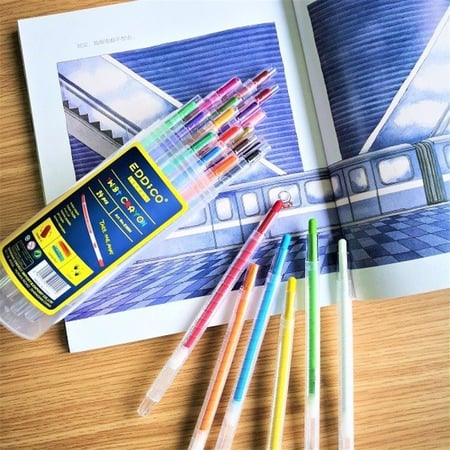 الوان شمعية لف 12 لون مع غطاء حمايه EDDICO