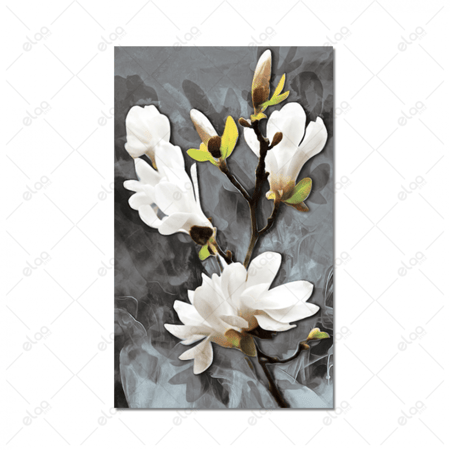 لوحات فن تجريدي مجموعه من الزهور البيضاء خلفية رمادية