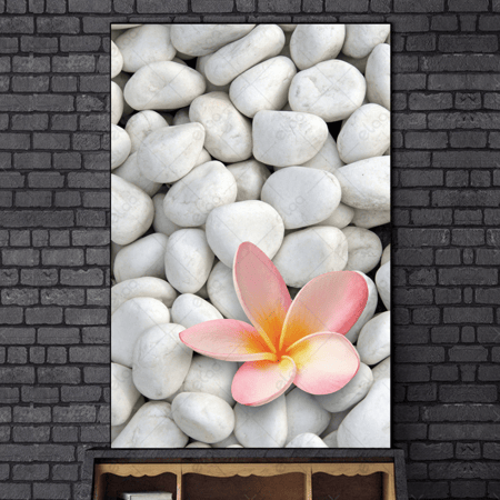 لوحة منظر طبيعي أحجار بيضاء مع زهرة فرانجيباني