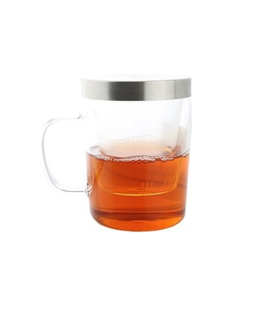 كاس زجاجي صحي غطاء استيل مقاوم للحرارة مع مصفاة زجاجية . SAMADOY