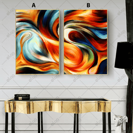 لوحة فن تجريدي خليط من الالوان الاحمر و الازرق