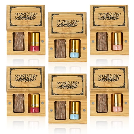 توزيعات علبة خشبية مسك ورقائق بعبارة كل عام وانتم بخير - ( 6 حبات - نصف درزن )