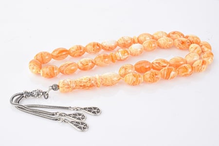 سبحة احجار مع فضة(تراب الكهرمان)