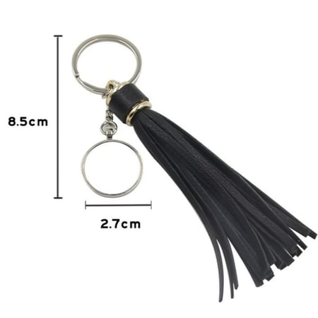 ميدالية مفاتيح معدنية دائرية سادة مع شرابة سوداء لتنفيذ أفكار هدايا