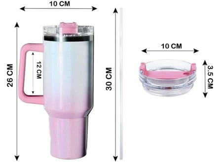 حافظة 40 أونص سادة بيضاء مع غطاء وردي للطباعة الحرارية