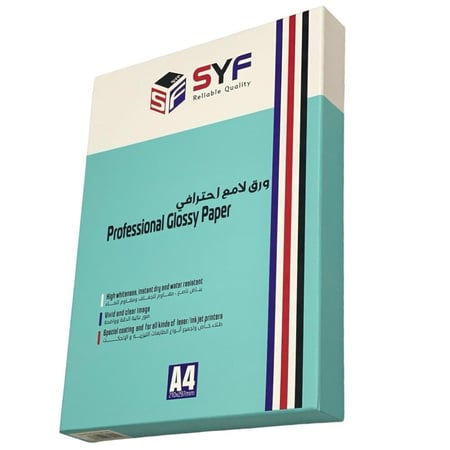 ورق لامع مقوى وجهين 230 جرام 100 ورقة مقاوم للماء مقاس SYF A4
