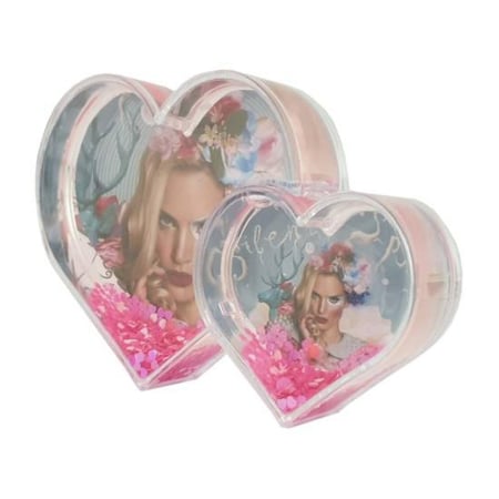 بلورة قلبين مع سائل لامع وردي