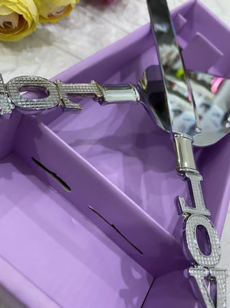 طقم تقديم الكيك الفضي السادة في عبوة الحماية جاهز للتغليف كهدية