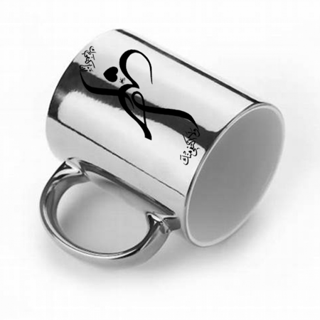 مق سبلميشن فضي عاكس من الجانب يوضح مقبض الكوب المريح وجودة الطلاء