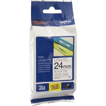 251-TZE شريط لاصق براذر اصلي مقاس 24MM اسود-ابيض