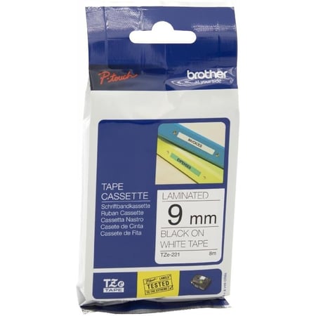 221-TZe شريط لاصق براذر اصلي مقاس 9MM اسود-ابيض